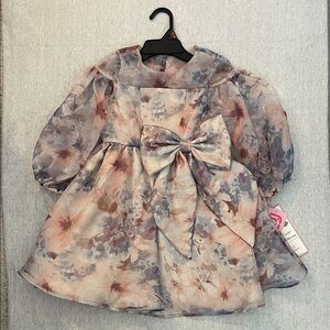 Rare Editions Pastel Floral Organza Dress with Bow